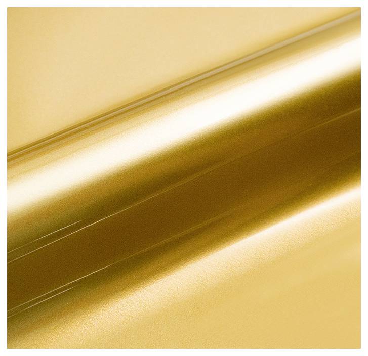 Eine Nahaufnahme einer glatten, reflektierenden Goldoberfläche mit hellen Glanzlichtern und sanften Kurven, die einen Eindruck von Opulenz und Luxus erweckt.