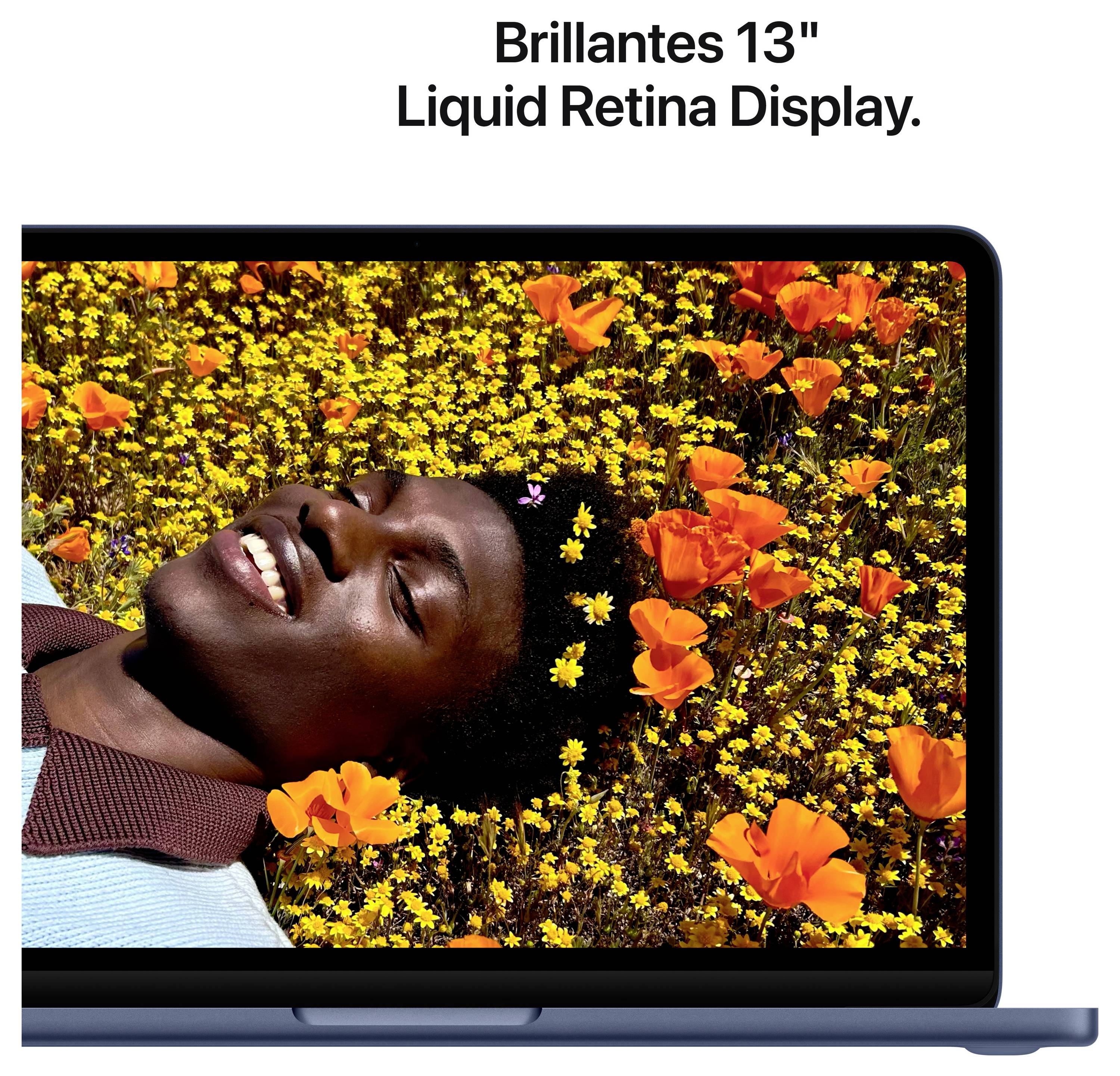 Ein lächelnder Mensch liegt in einem Blumenfeld. Text oben: 'Brillantes 13