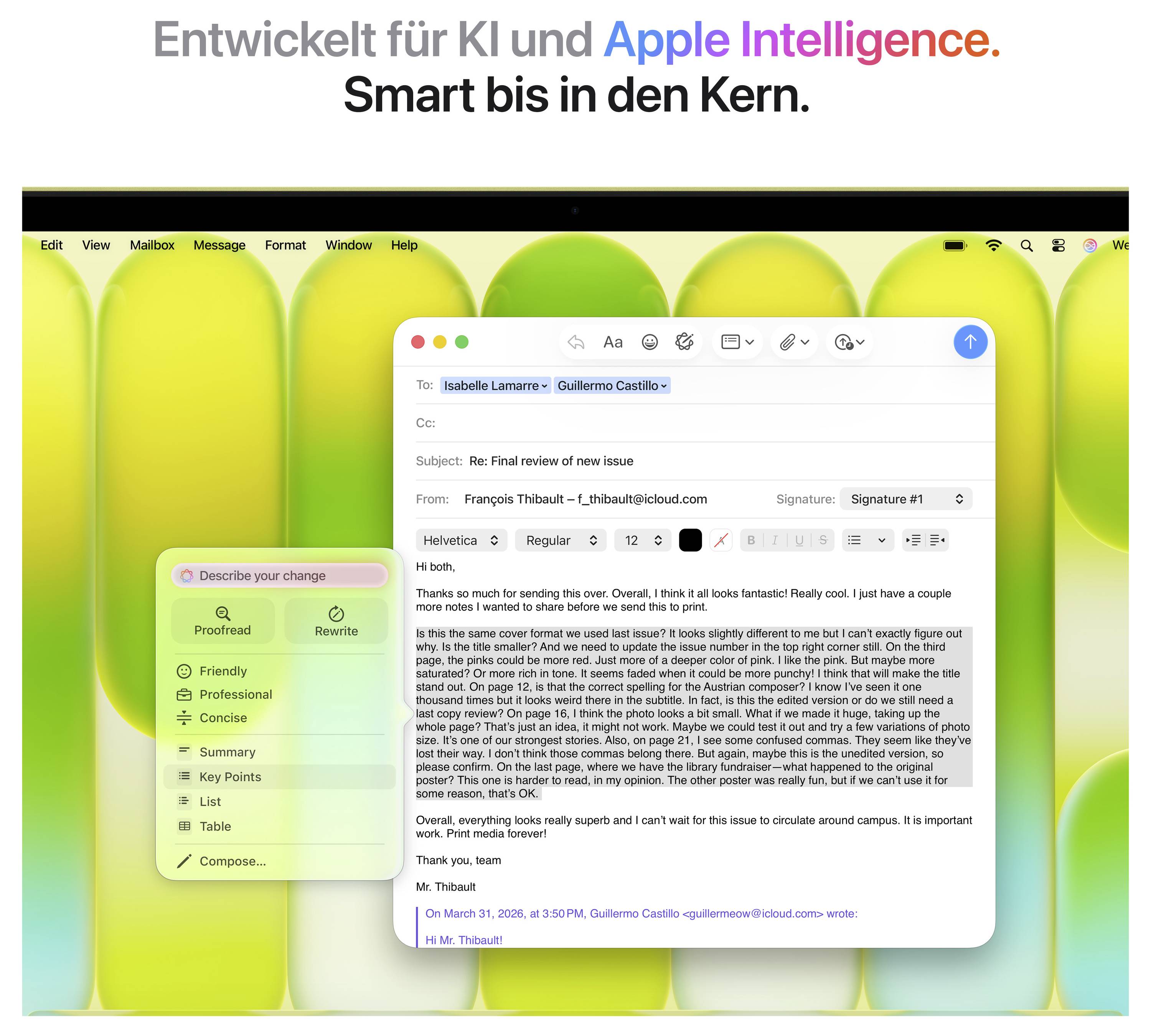 Ein geöffneter E-Mail-Client auf einem Computerbildschirm zeigt eine lange E-Mail unter einem Menü- und Navigationsbereich.