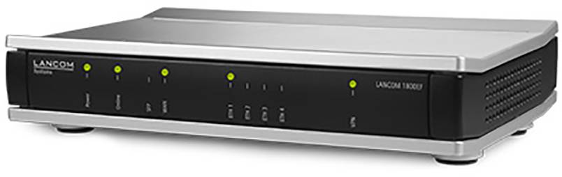 Ein LANCOM 1783VA Router mit LED-Anzeigen, Silber- und Schwarzdesign, geeignet für professionelle Netzwerklösungen.