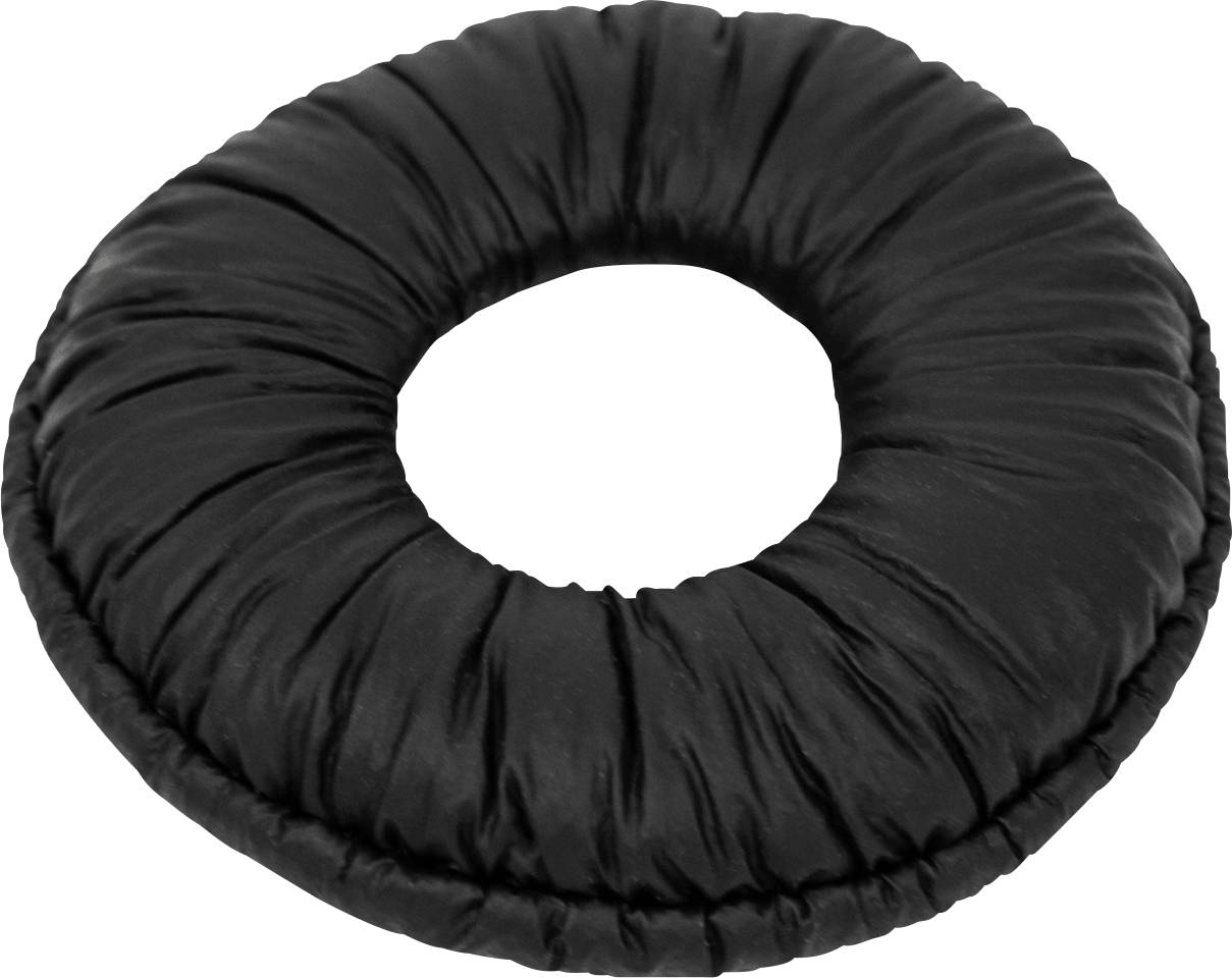 Ein schwarzes, kreisförmiges, kissenähnliches Objekt mit einem zentralen Loch, das einer weichen Donutform ähnelt.