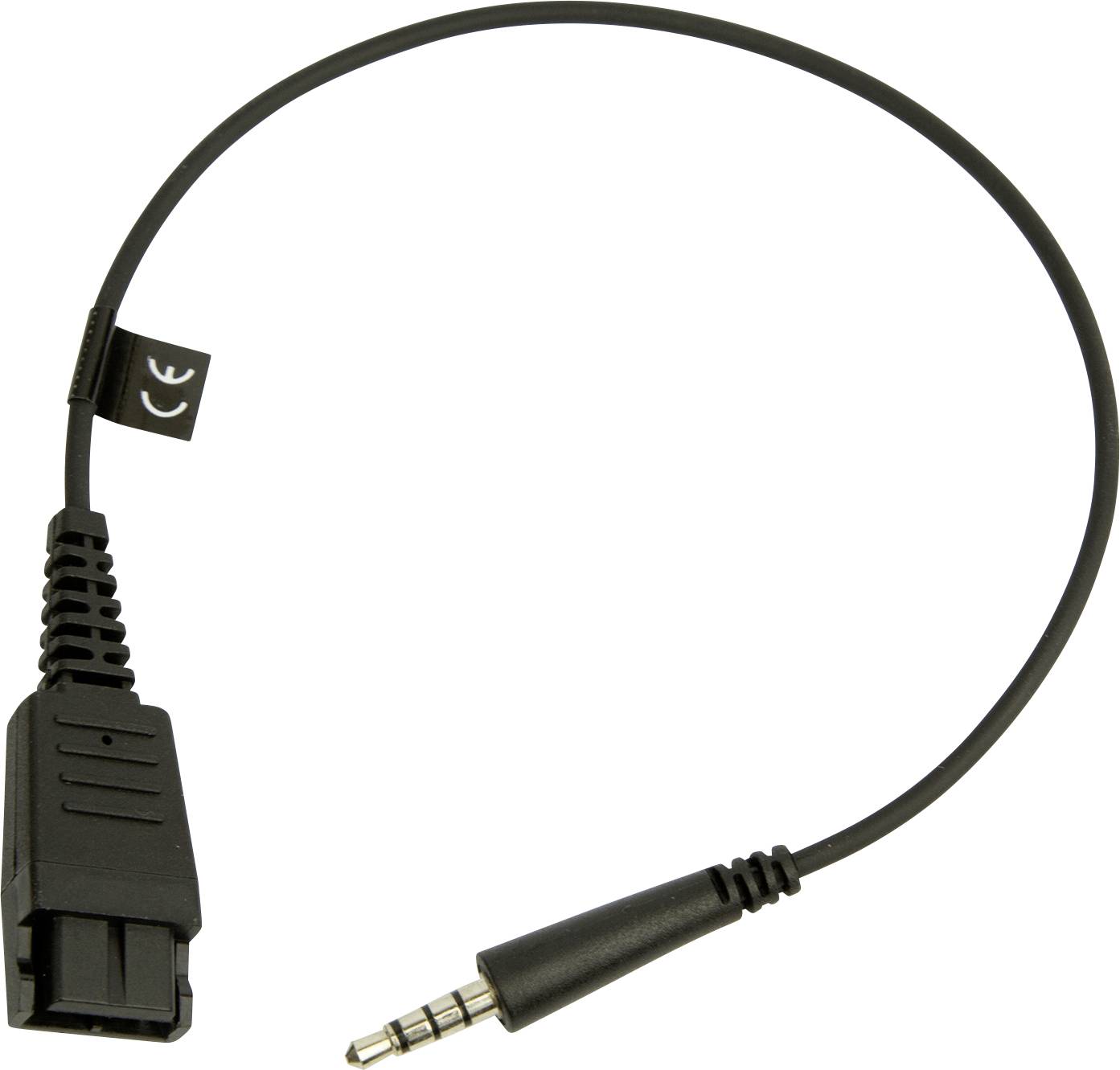 Ein schwarzes Kabel mit einer 3,5-mm-Audiobuchse an einem Ende und einem proprietären Anschluss am anderen Ende, das zum Verbinden spezifischer Geräte verwendet wird.