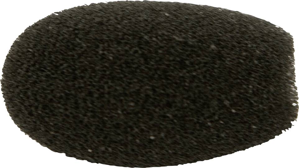 Eine Nahaufnahme eines schwarzen ovalen Dekorationsgegenstands mit einer strukturierten Oberfläche, die einem dichten Schwamm oder ähnlichem Material ähnelt.