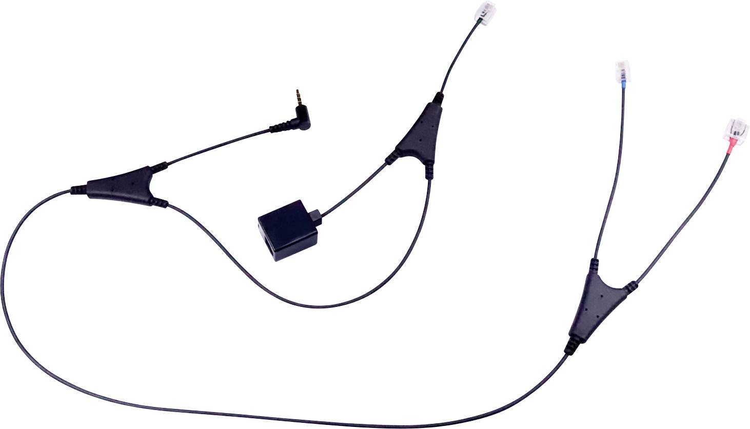 Ein Splitter-Kabel mit einer 3,5-mm-Buchse und drei Anschlüssen auf einer Seite, das sich auf zwei Enden mit verschiedenen Anschlüssen für unterschiedliche Gerätekompatibilität aufteilt.