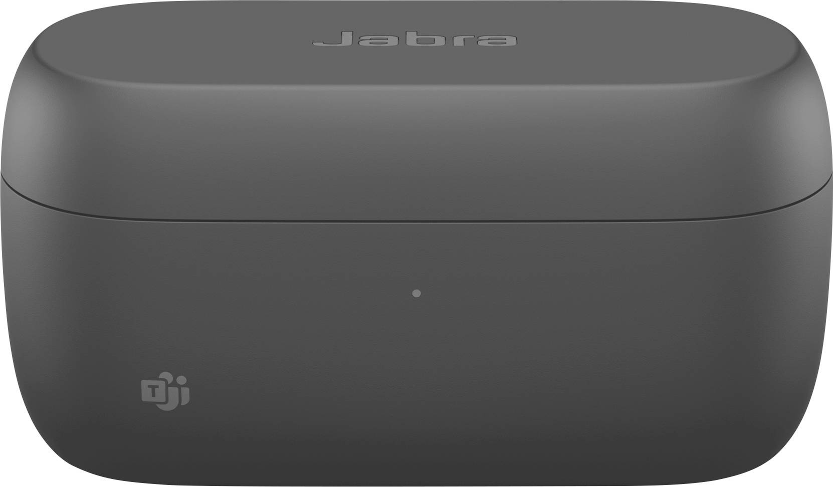 Schwarzes Ohrhörer-Etui der Marke 'Jabra' mit Microsoft Teams-Logo in der unteren linken Ecke.