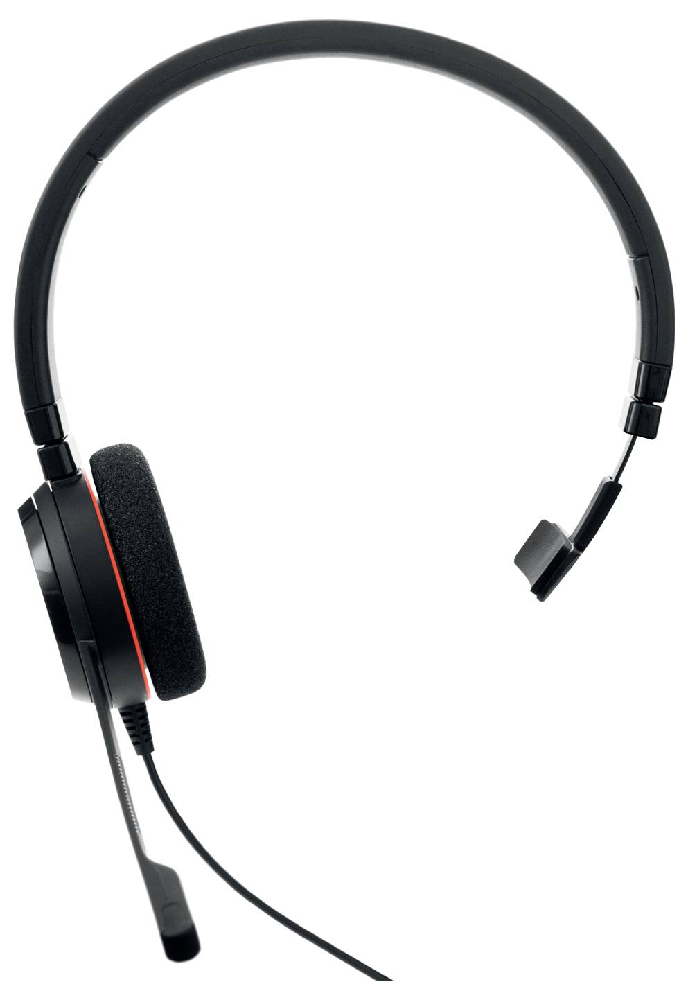 Schwarzes Over-Ear-Headset mit Mikrofon, mit gepolsterten Ohrmuscheln und einem verstellbaren Kopfbügel, vor weißem Hintergrund positioniert.