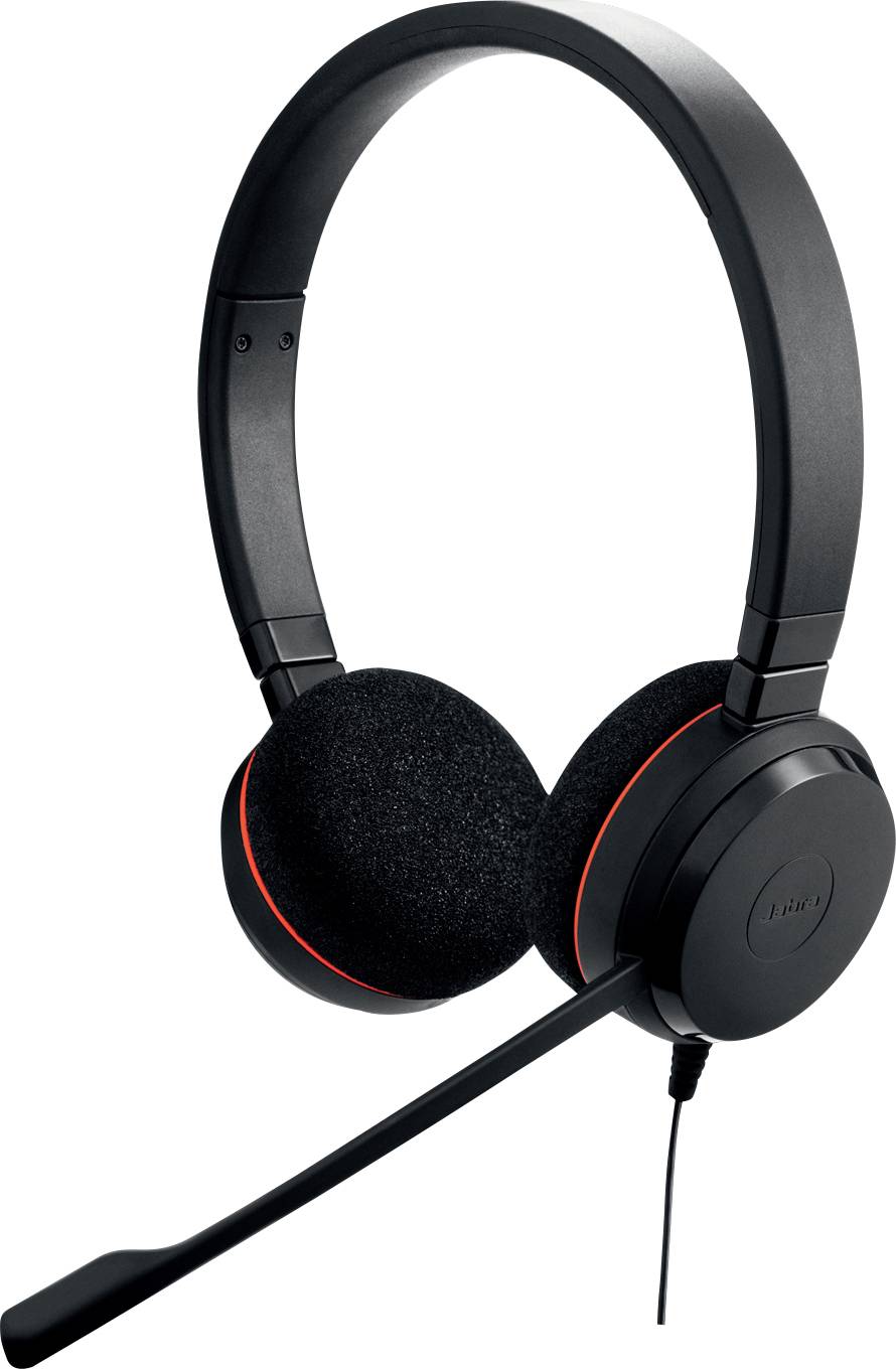 Ein schwarzes Over-Ear-Headset mit Mikrofonausleger und roten Akzenten, geeignet für die PC-Nutzung.