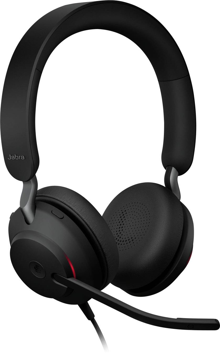 Schwarze Over-Ear-Kopfhörer mit Mikrofon-Schwenkarm, entwickelt für professionelle Audio- und Kommunikationszwecke.