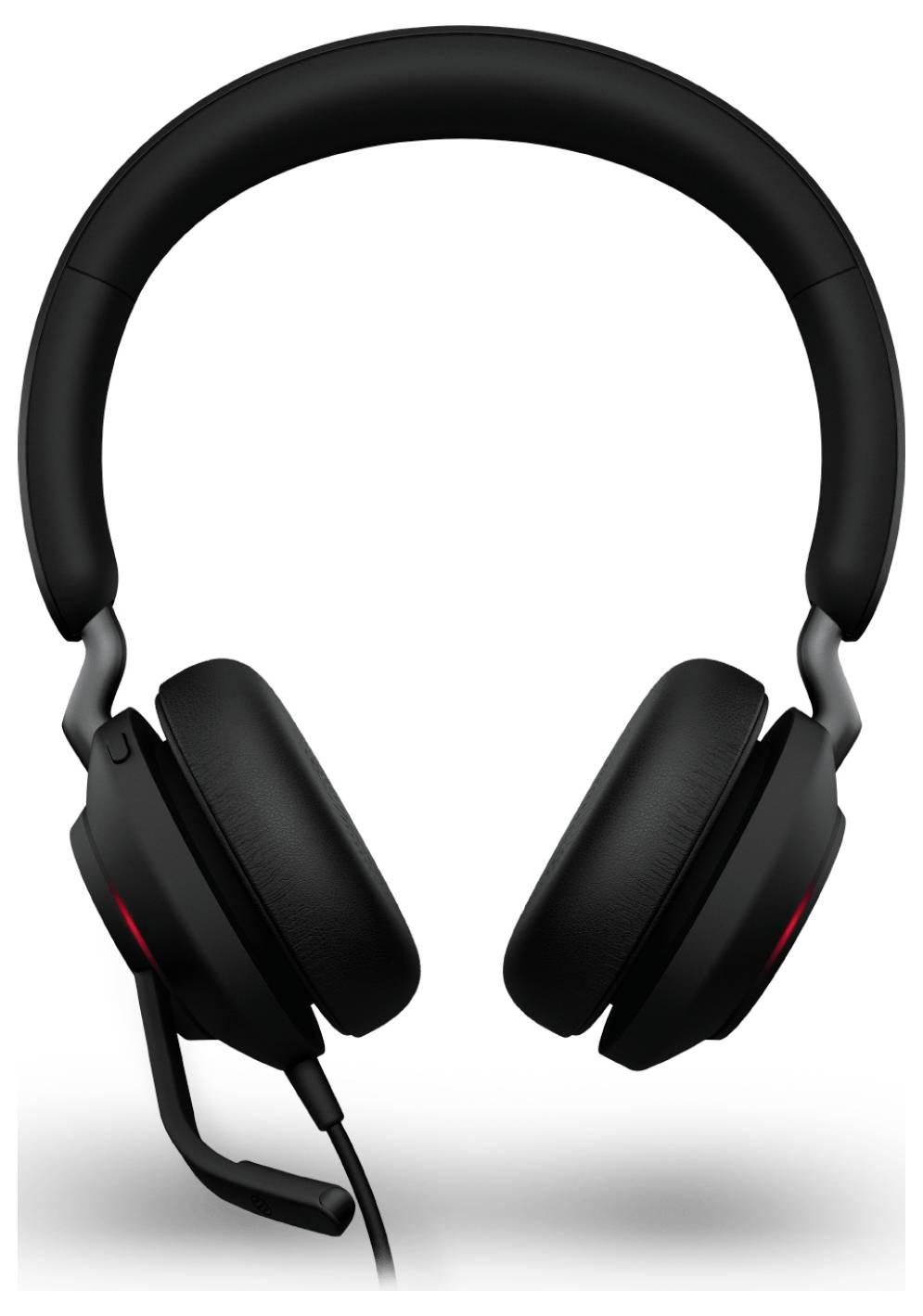 Schwarze Over-Ear-Kopfhörer mit eingebautem Mikrofon auf weißem Hintergrund.
