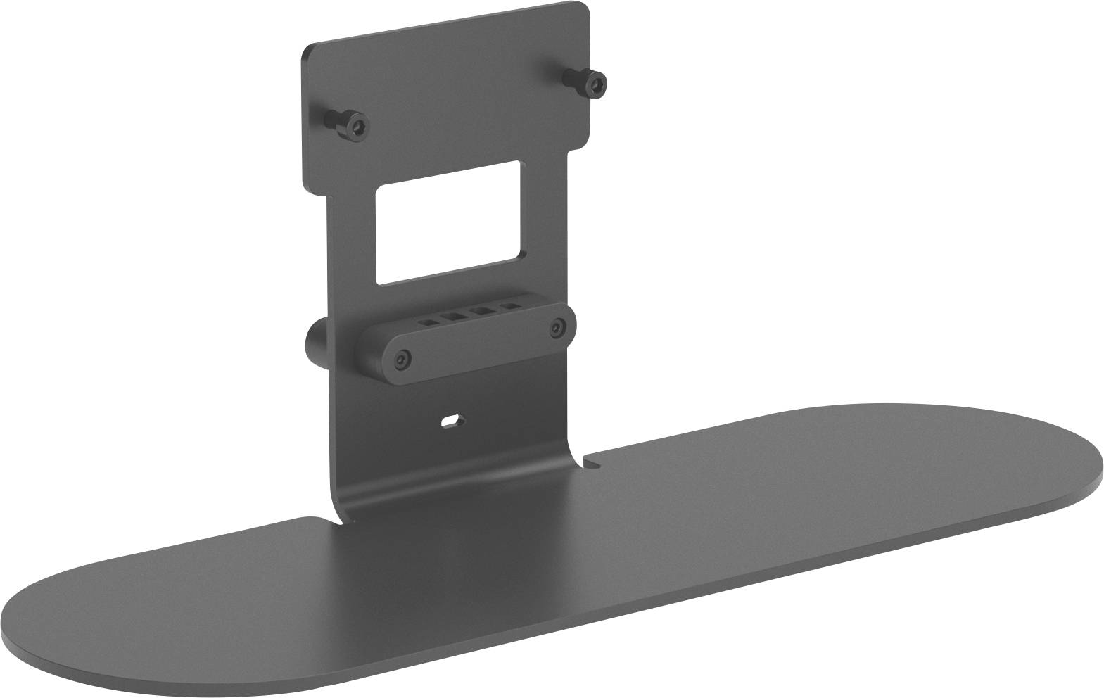 Wandmontagehalterung mit flacher Basis und vertikaler Stütze, konzipiert zur Befestigung von Ausrüstungen an der Wand. Mattschwarze Oberfläche.