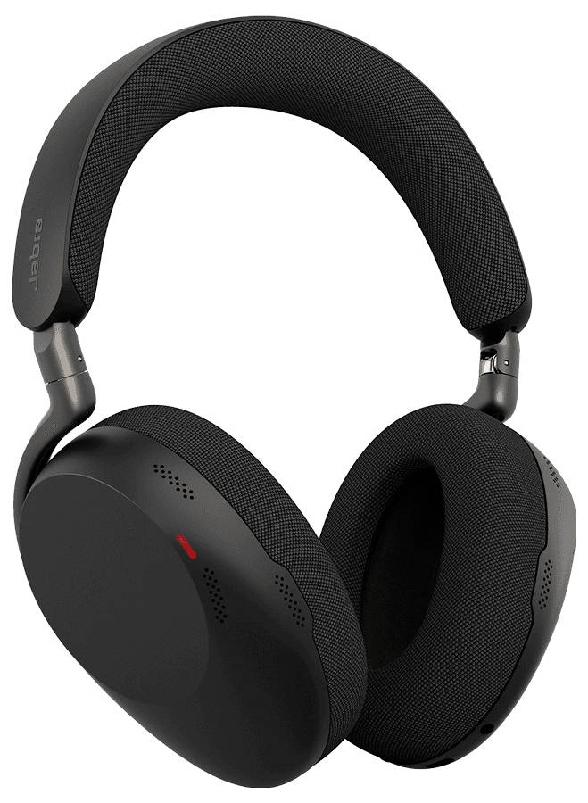 Schwarze Jabra Over-Ear-Kopfhörer mit kabellos, gepolstertem Kopfbügel und Ohrmuscheln auf weißem Hintergrund.