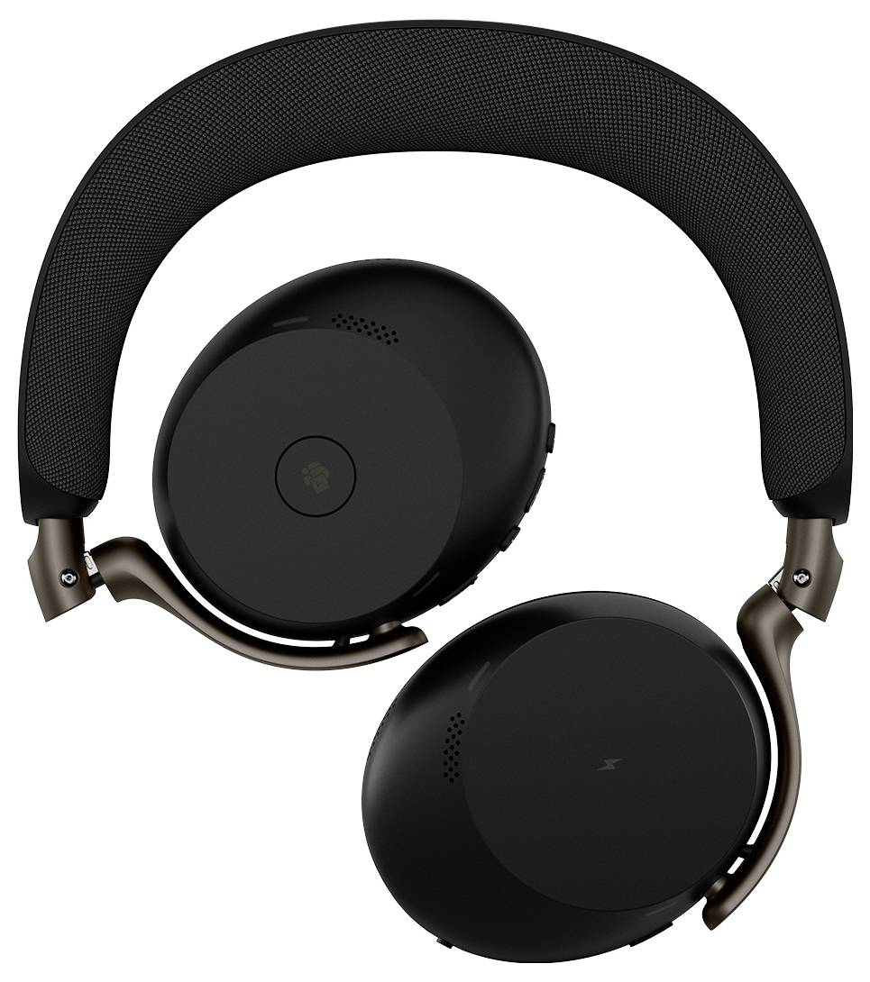 Schwarze Over-Ear-Kopfhörer mit kabellosem Betrieb, gepolstertem Kopfbügel und Ohrmuscheln, isoliert auf weißem Hintergrund dargestellt.
