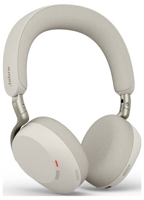 Beige Over-Ear Jabra-Kopfhörer mit Wireless-Funktion, gepolstertem Kopfband und Ohrmuscheln, dargestellt auf weißem Hintergrund.