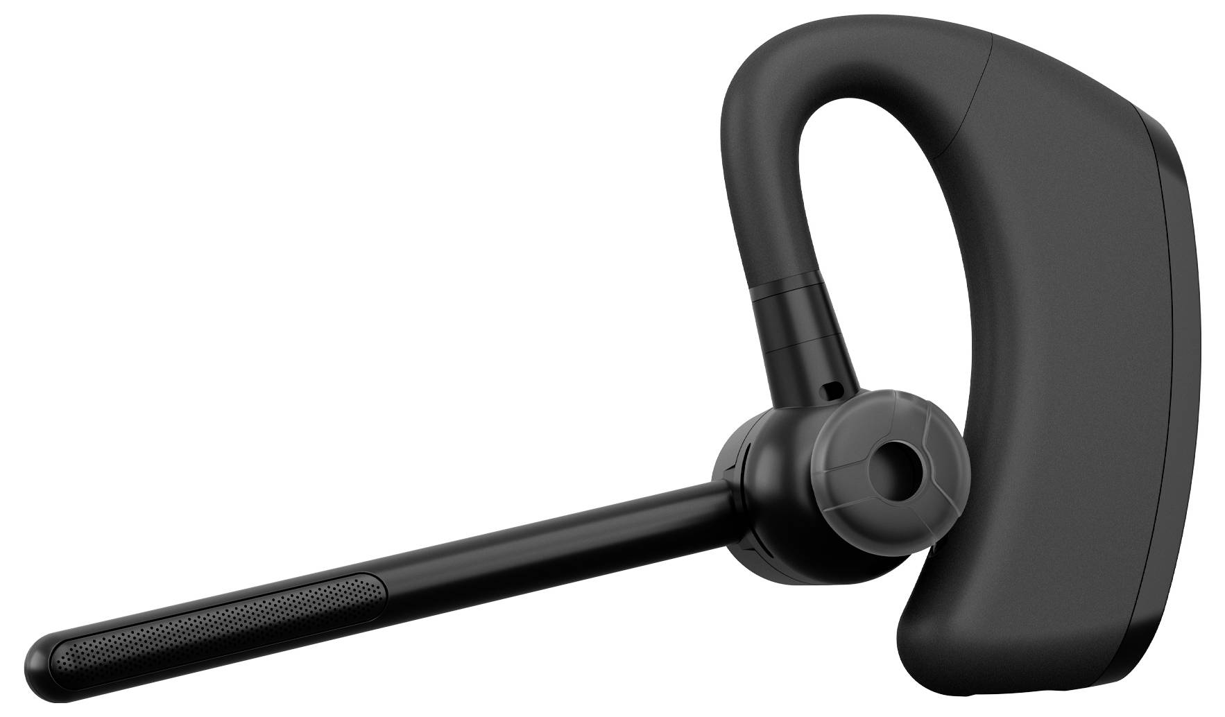 Ein schwarzes Bluetooth-Headset mit langem Mikrofonausleger, konzipiert für freisprechende Kommunikation.