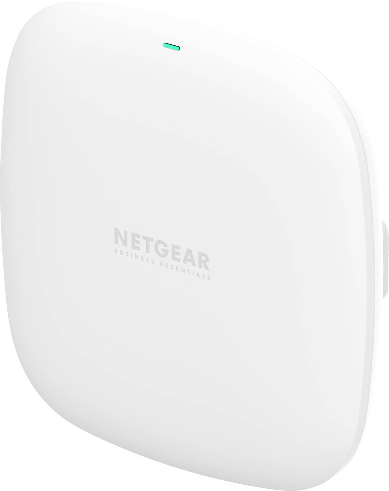 Ein weißer NETGEAR WiFi-Zugangspunkt mit einem kleinen grünen Anzeigelicht oben.