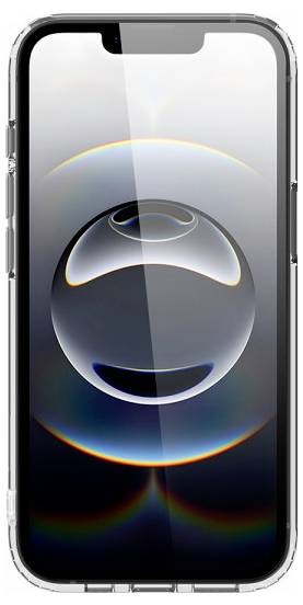 Ein Smartphone mit randlosem Display, das eine stilisierte 3D-Sphäre auf einem Farbverlaufshintergrund anzeigt.
