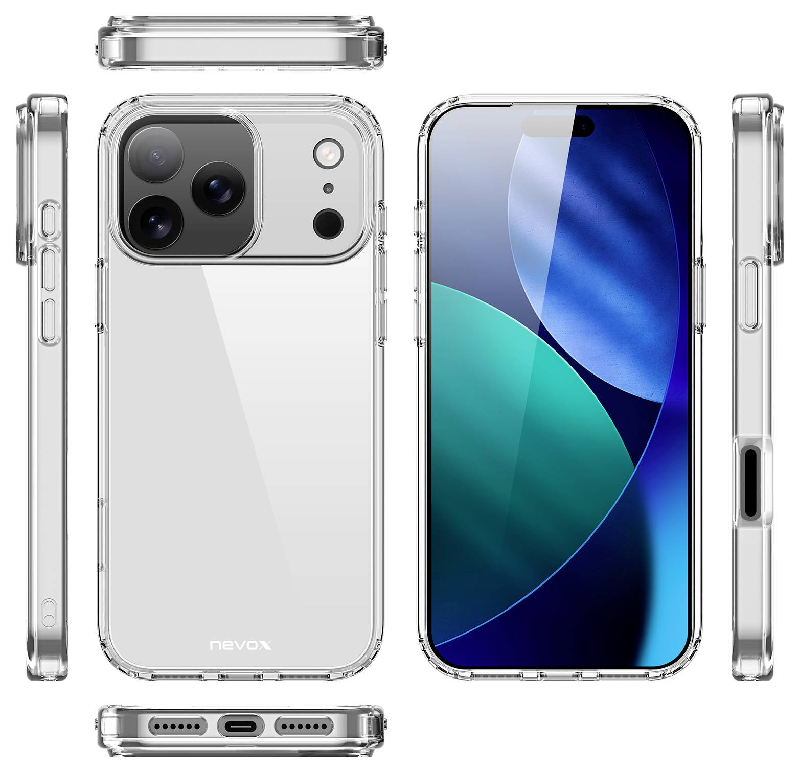Ein Smartphone mit einem dunklen Rahmen, das eine blau und grün gefärbte abstrakte Tapete mit überlappenden Kreisen und Farbverläufen anzeigt.