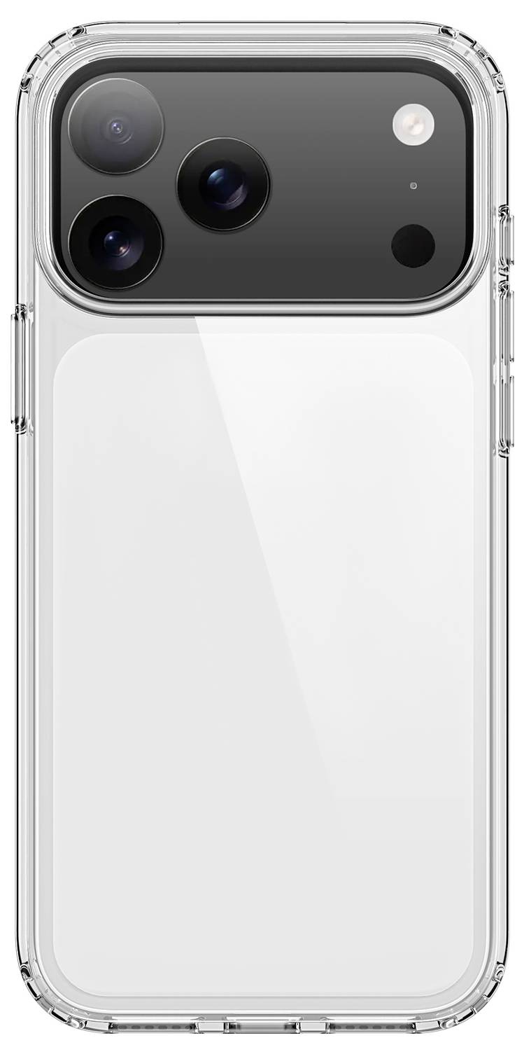 Ein Smartphone mit einem Dual-Kamera-System auf der Rückseite und einem kreisförmigen Design darunter, das einem Ladepad-Bereich ähnelt.