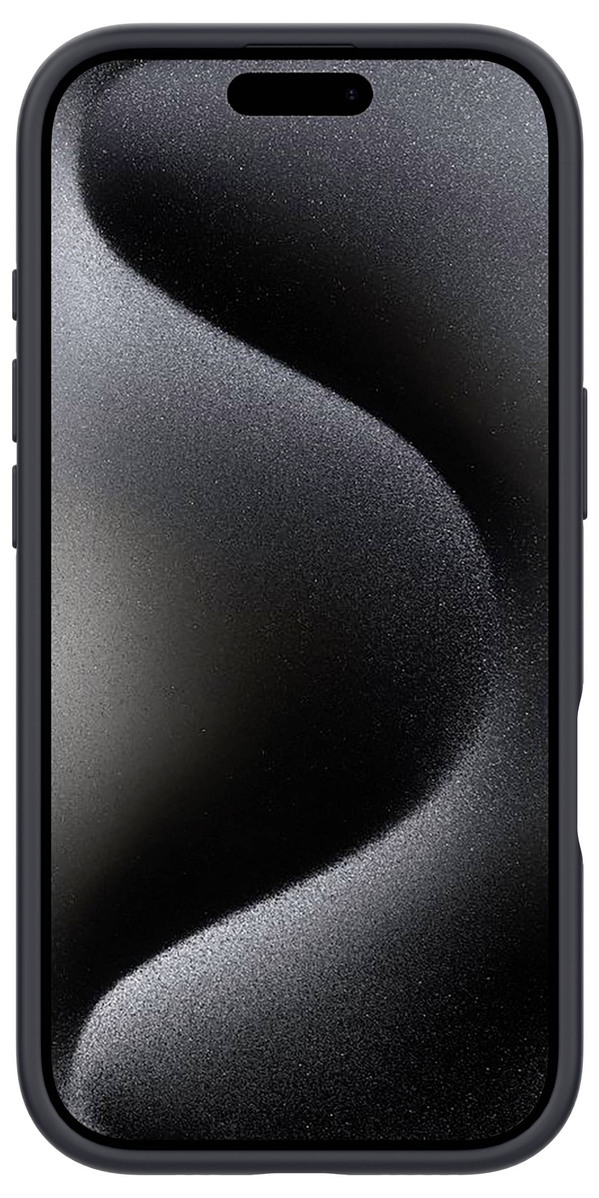 Ein Smartphone mit einem strukturierten, abstrakten Muster auf dem Bildschirm, das sanfte Kurven in Schwarz- und Grautönen zeigt.