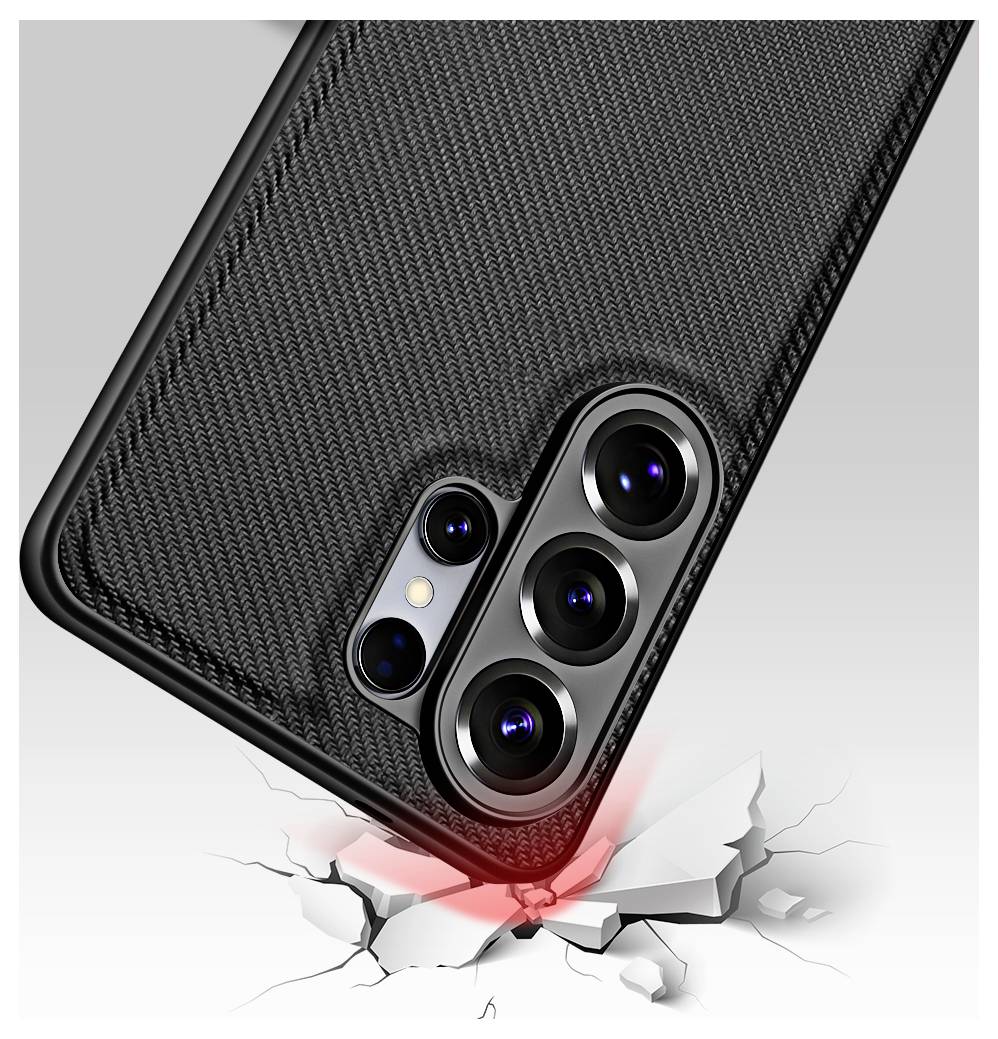 Schutzhülle für Telefon mit verstärkter Kamerawölbung, die stoßfest ist, wie eine Telefonecke durch eine Oberfläche bei Aufprall bricht.