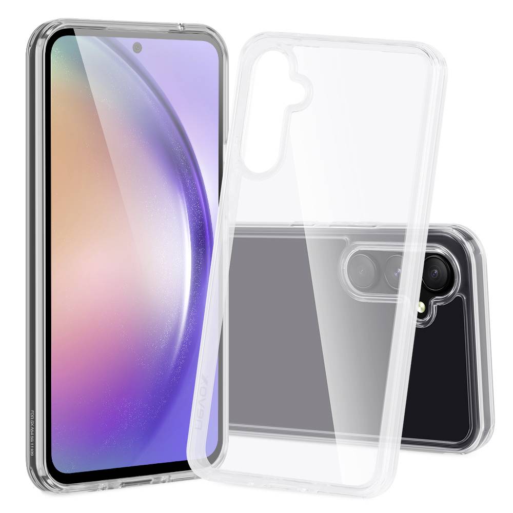 Transparente Handyhülle mit Vorder- und Rückseite des Telefons, die eine durchsichtige Schutzhülle für die Kamera und das Gehäuse hervorhebt.