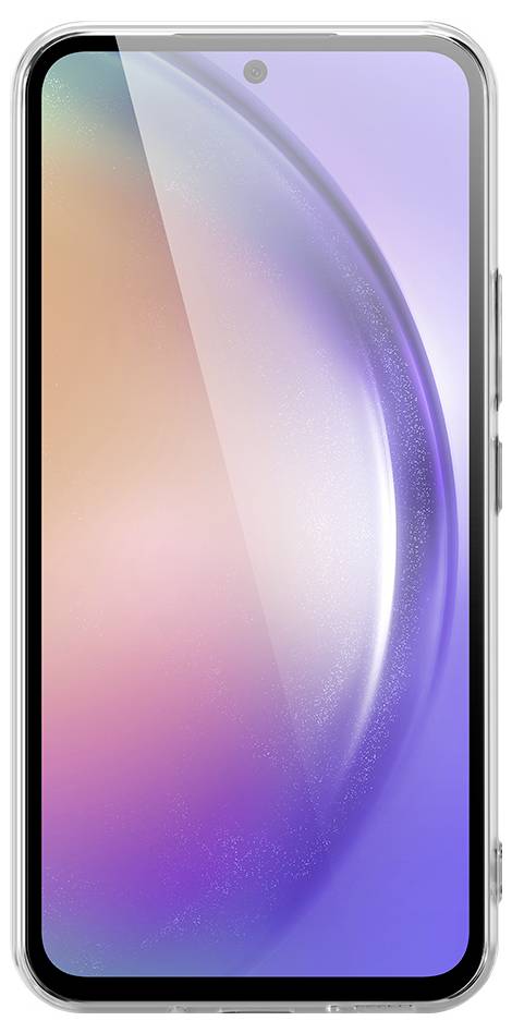 Frontansicht eines Smartphones mit einem farbenfrohen abstrakten Gradient-Hintergrundbild und einer zentral angebrachten Punch-Hole-Frontkamera.
