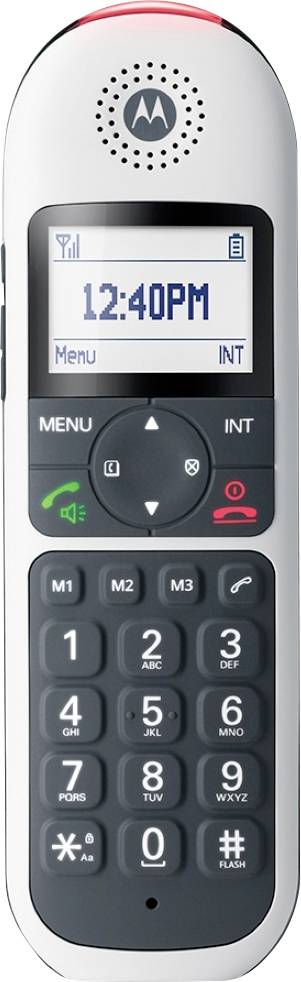 Ein schnurloses Telefonhandgerät mit einem Display, das „12:40PM