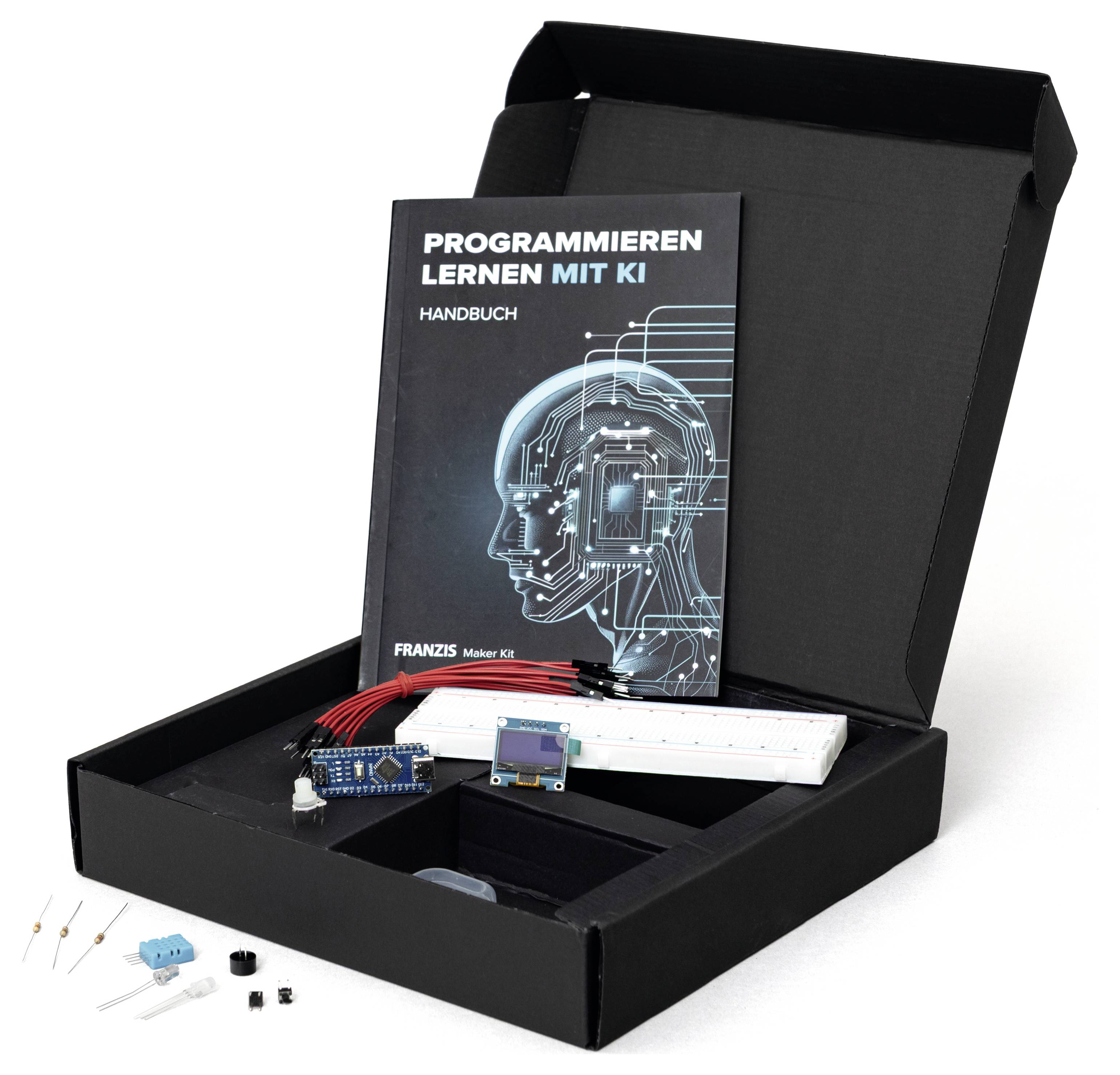 Öffne eine schwarze Box, die ein Handbuch „Programmieren lernen mit KI