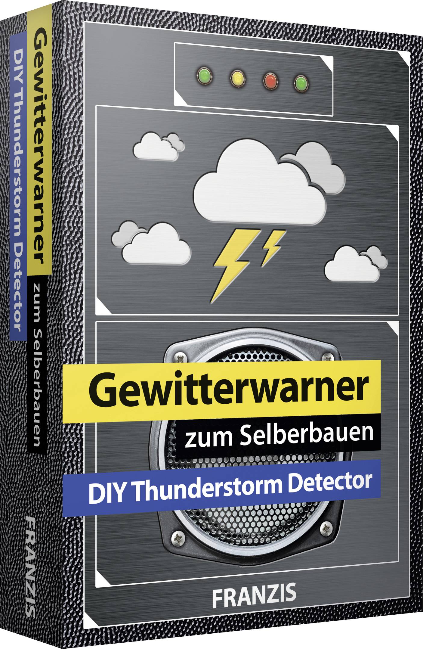 'Gewitterwarner zum Selberbauen' DIY-Kit für Gewitterdetektor mit Wolke, Blitzsymbolen und Skala auf der Verpackung.