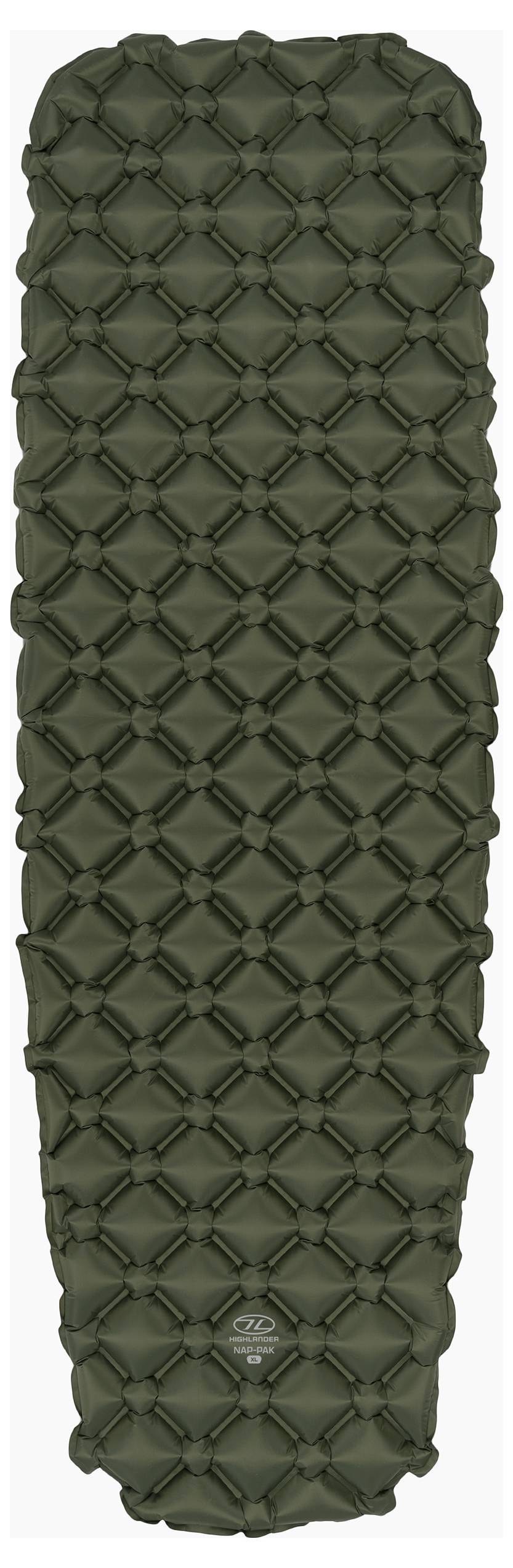 Aufblasbares Campingschlafkissen mit grünem Wabenmuster-Design, das Polsterung für den Außeneinsatz bietet.