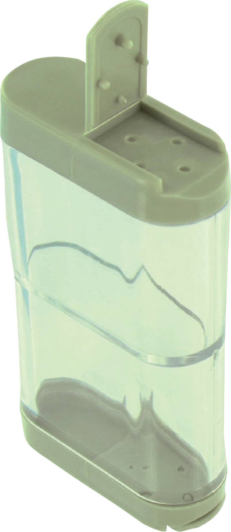 Ein wiederbefüllbarer Kunststoff-Behälter für Getreide oder Flüssigkeiten mit abnehmbarem Deckel und durchsichtigem Behältnis zur Anzeige des Füllstands.