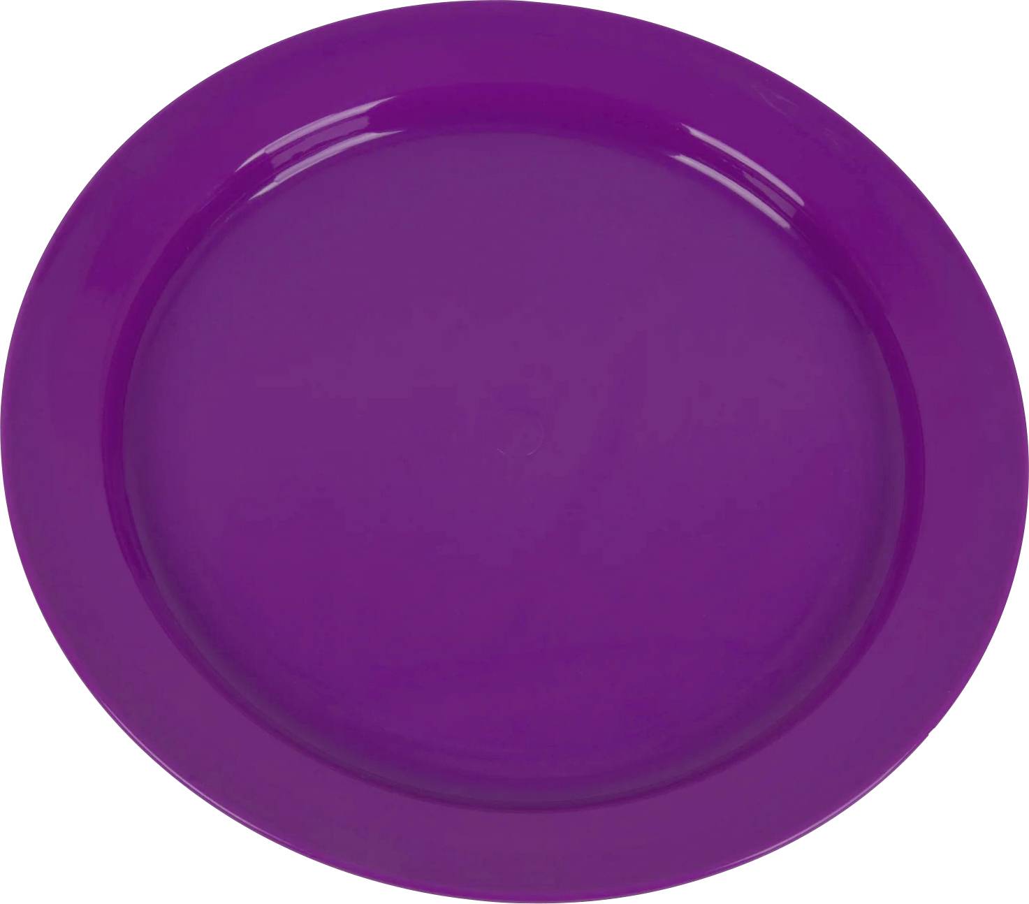 Ein solider violetter, runder Speiseteller mit glatter, glänzender Oberfläche.