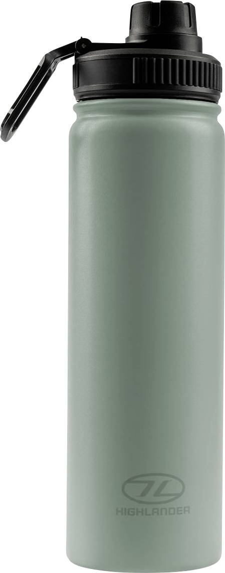 Grüne wiederverwendbare Wasserflasche mit schwarzem Deckel, mit dem 