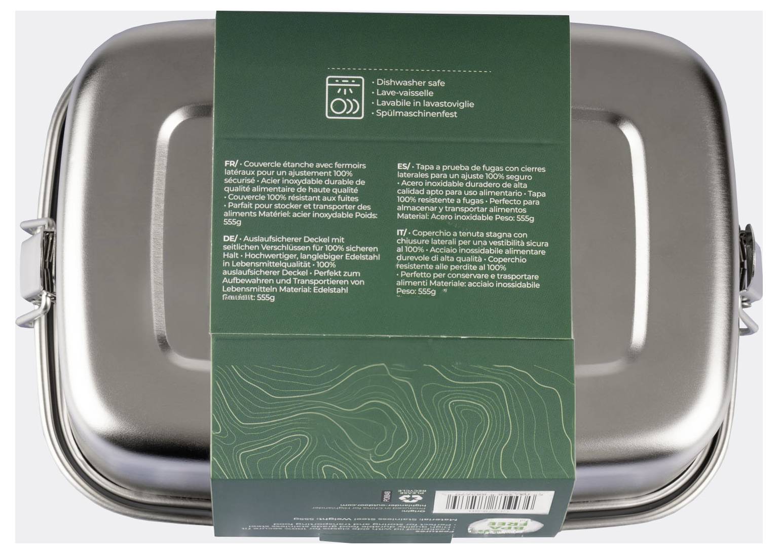 Ein schwarzer Kunststoffbehälter mit einer Kapazitätsmarkierung von „1000 ml