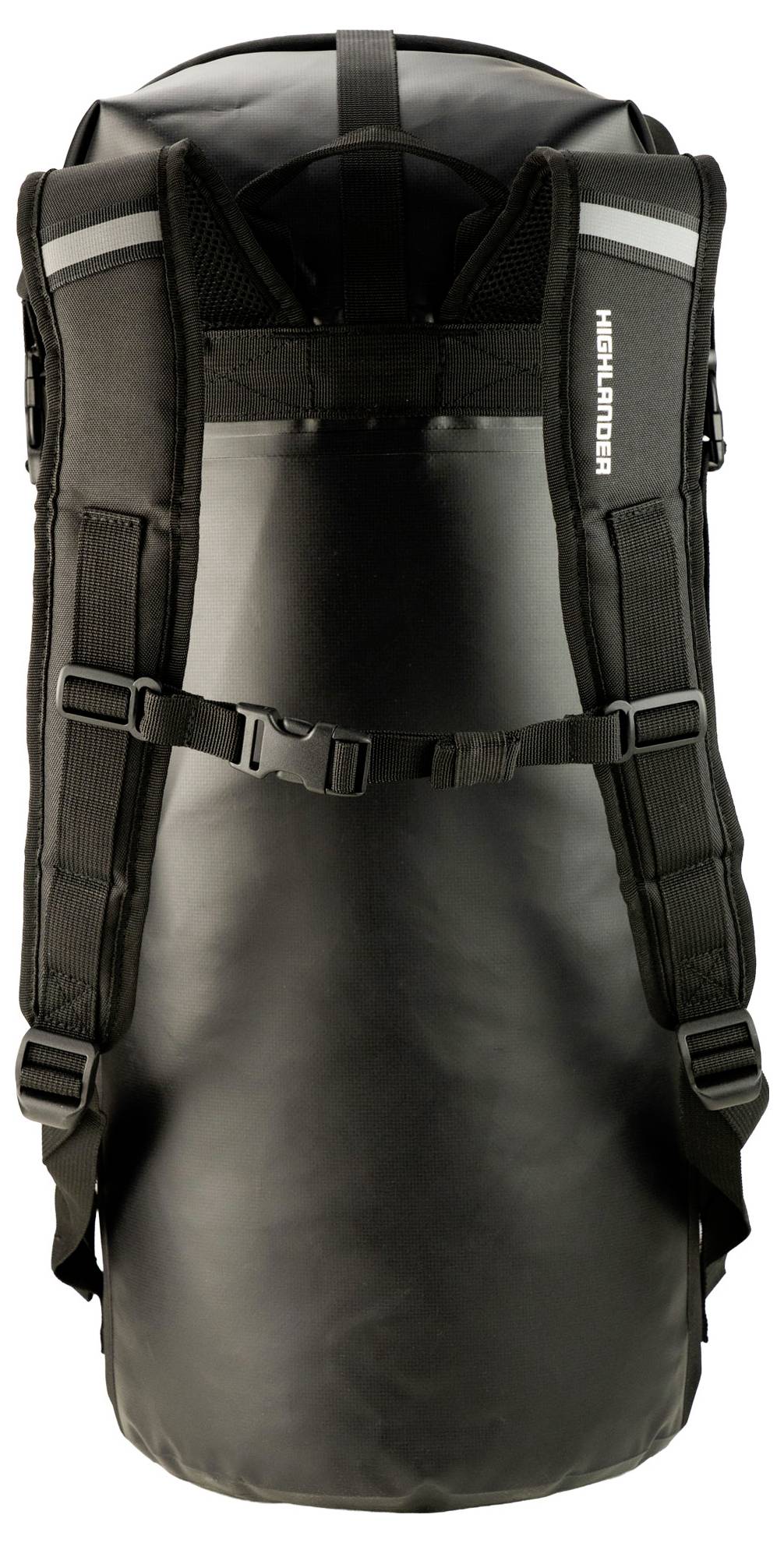 Ein schwarzer Rucksack für schwere Lasten konzipiert, mit gepolsterten Schultergurten und strapazierfähigem, wasserbeständigem Material.