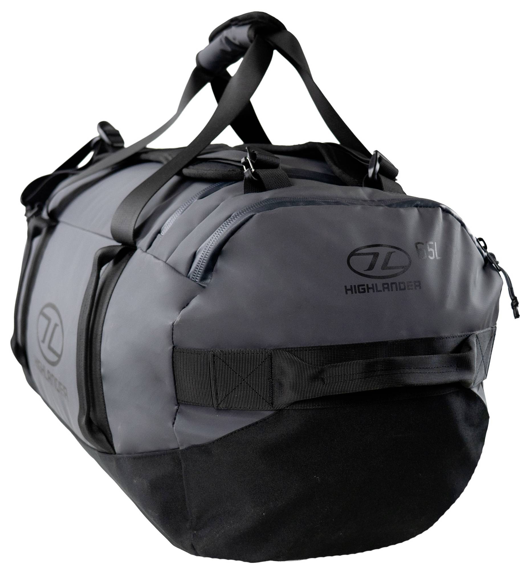 Ein blauer wasserdichter Rucksack mit Rolltop-Verschluss, schwarzen Riemen und Schnallen, entworfen für Outdoor-Aktivitäten.