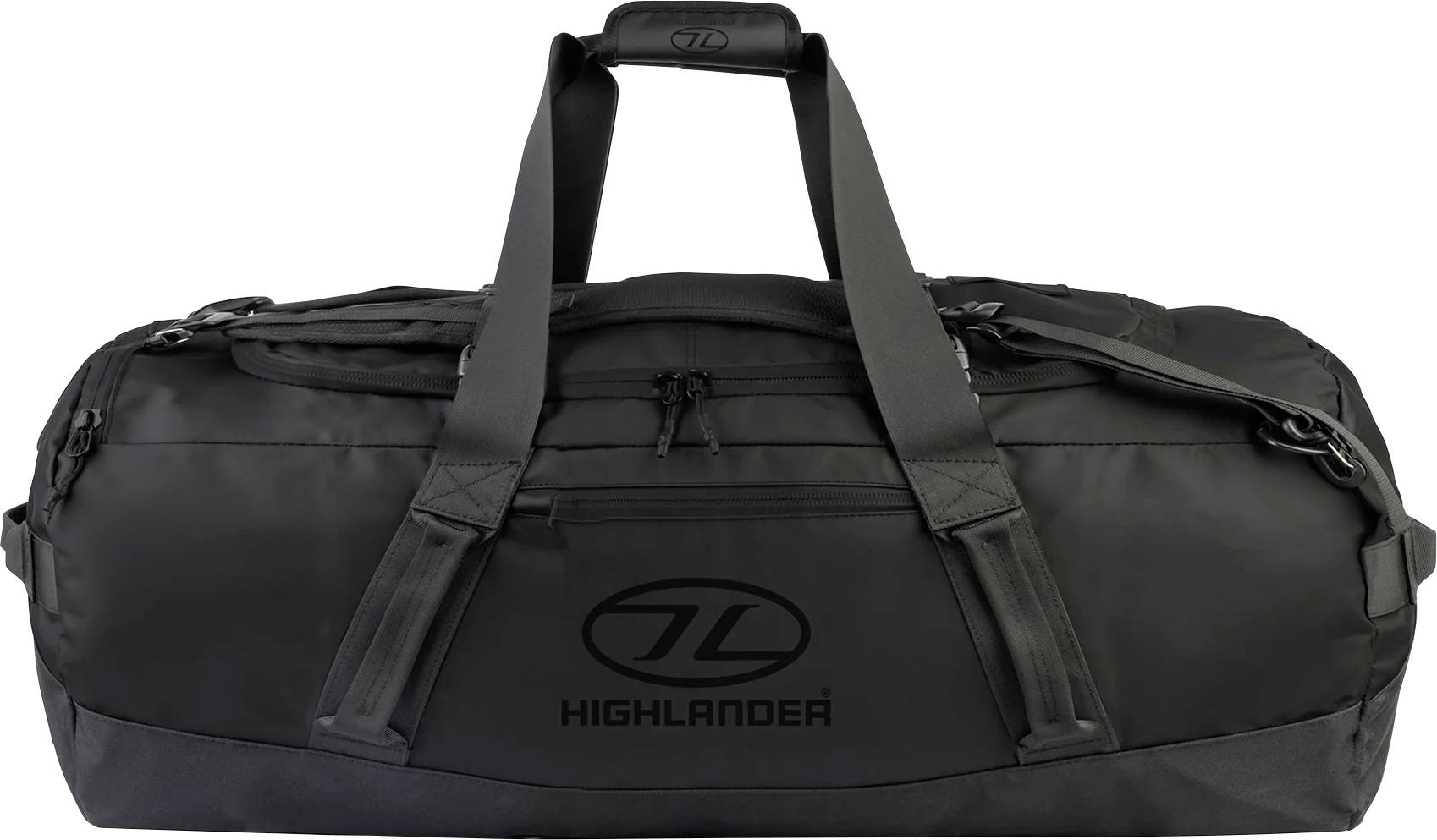 Eine schwarze Reisetasche mit dem Logo 