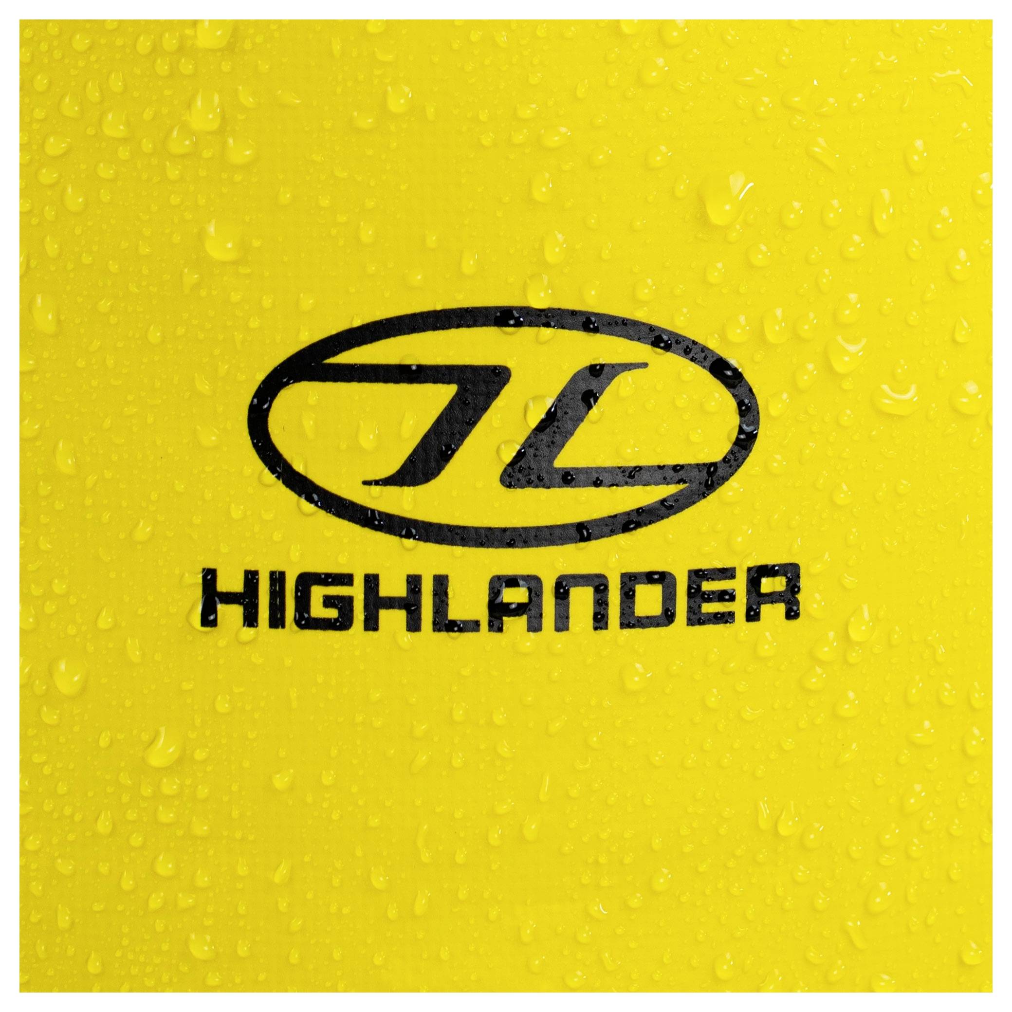 Gelbe Oberfläche mit Wassertropfen, auf der das Logo 