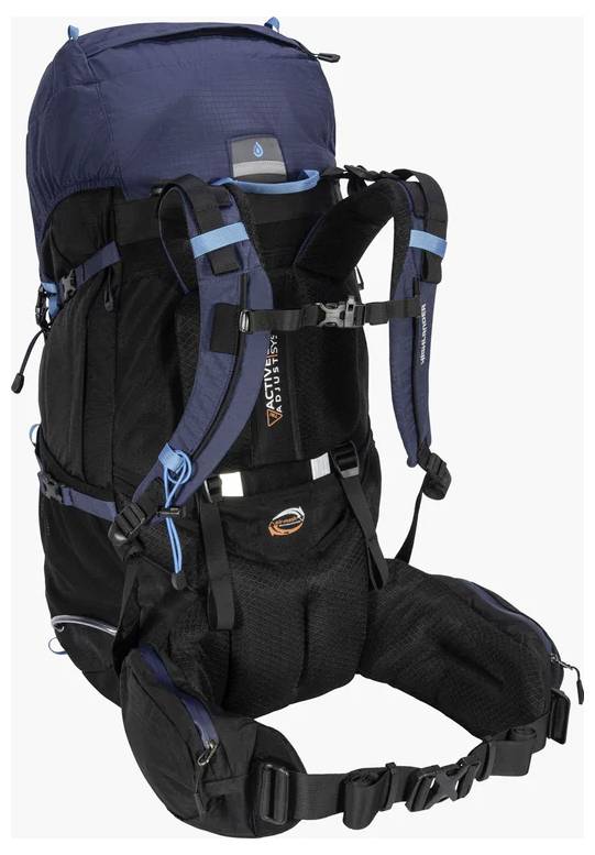 Ein großer, robuster Rucksack für Outdoor-Aktivitäten mit mehreren Trägern, gepolstertem Rücken und Fächern zur Aufbewahrung.