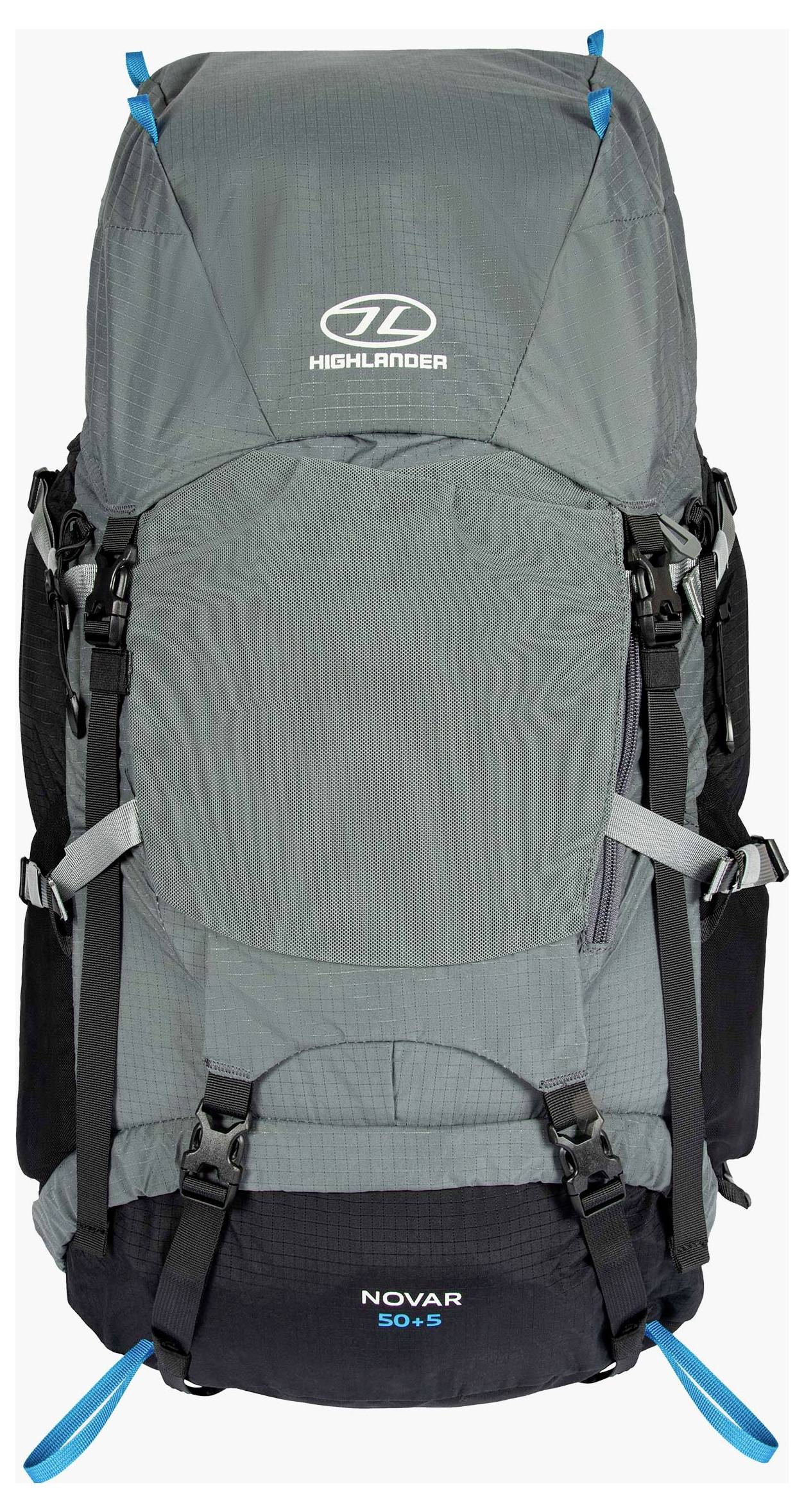 Grauer und schwarzer Wander-Rucksack mit der Bezeichnung 