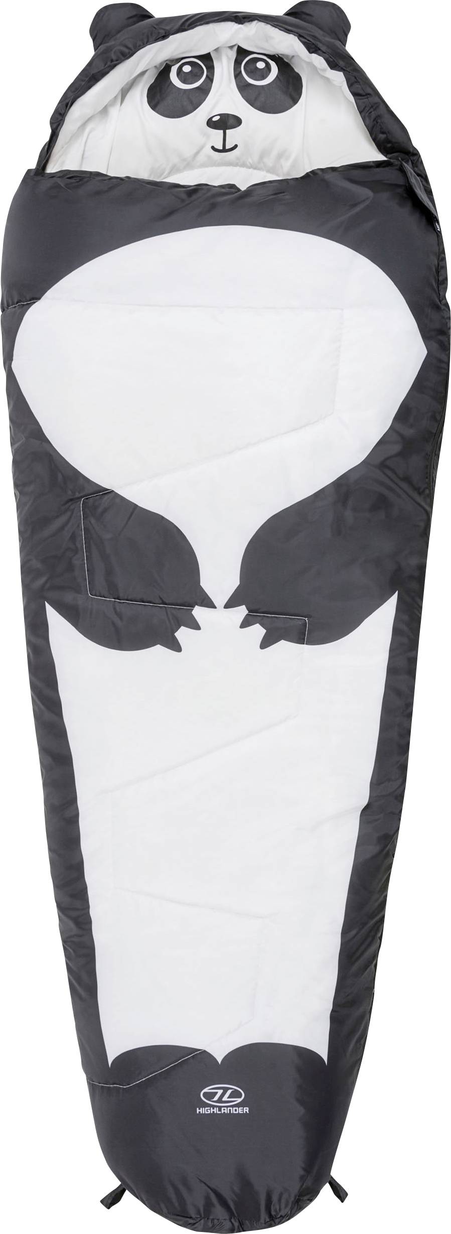 Schwarz-weißer Panda-Design-Schlafsack mit Panda-Gesicht und Körperdesign, geeignet für Kinder.