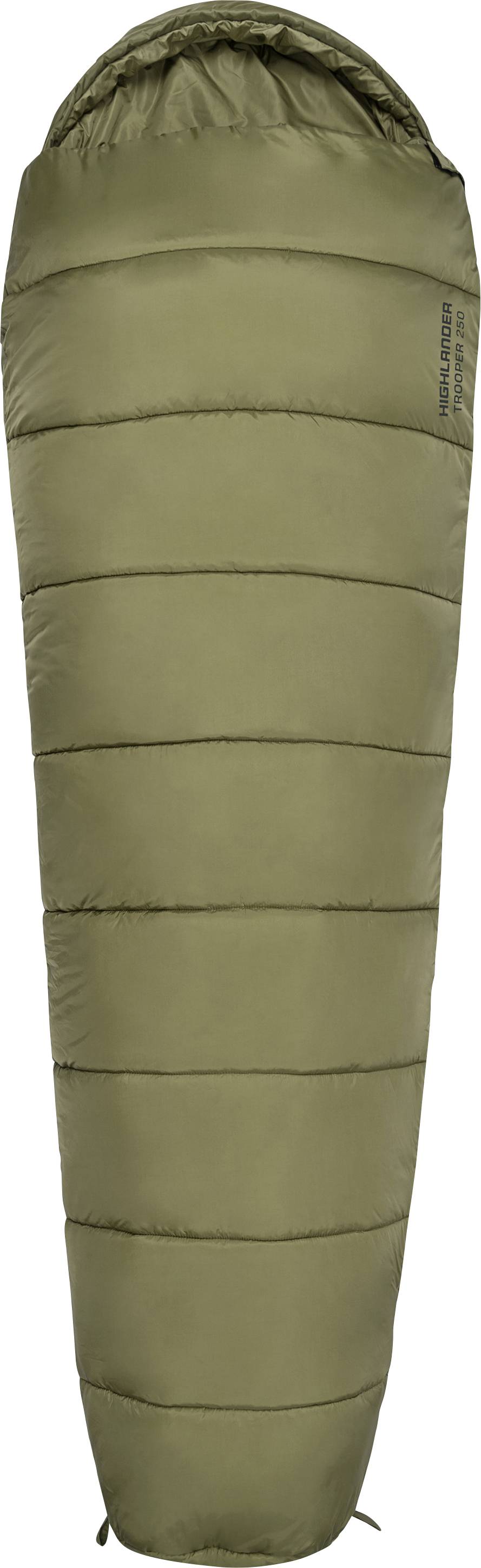 Ein grüner schlafack im Mumienstil mit Kapuze, konzipiert für Camping- und Outdoor-Nutzung.