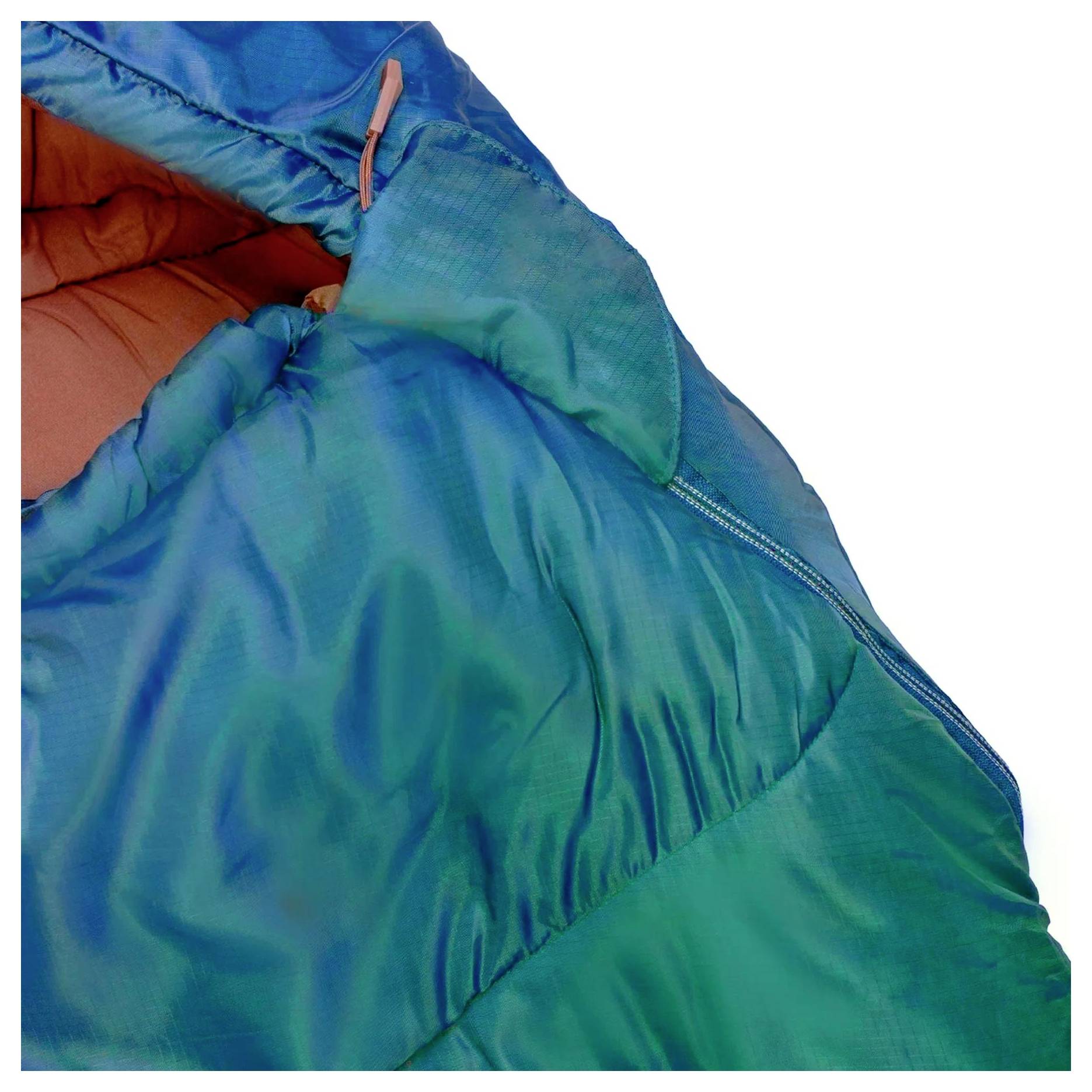 Nahaufnahme des Inneren eines schwarzen Rucksacks, die einen türkisfarbenen Griff mit der Bezeichnung „Handy