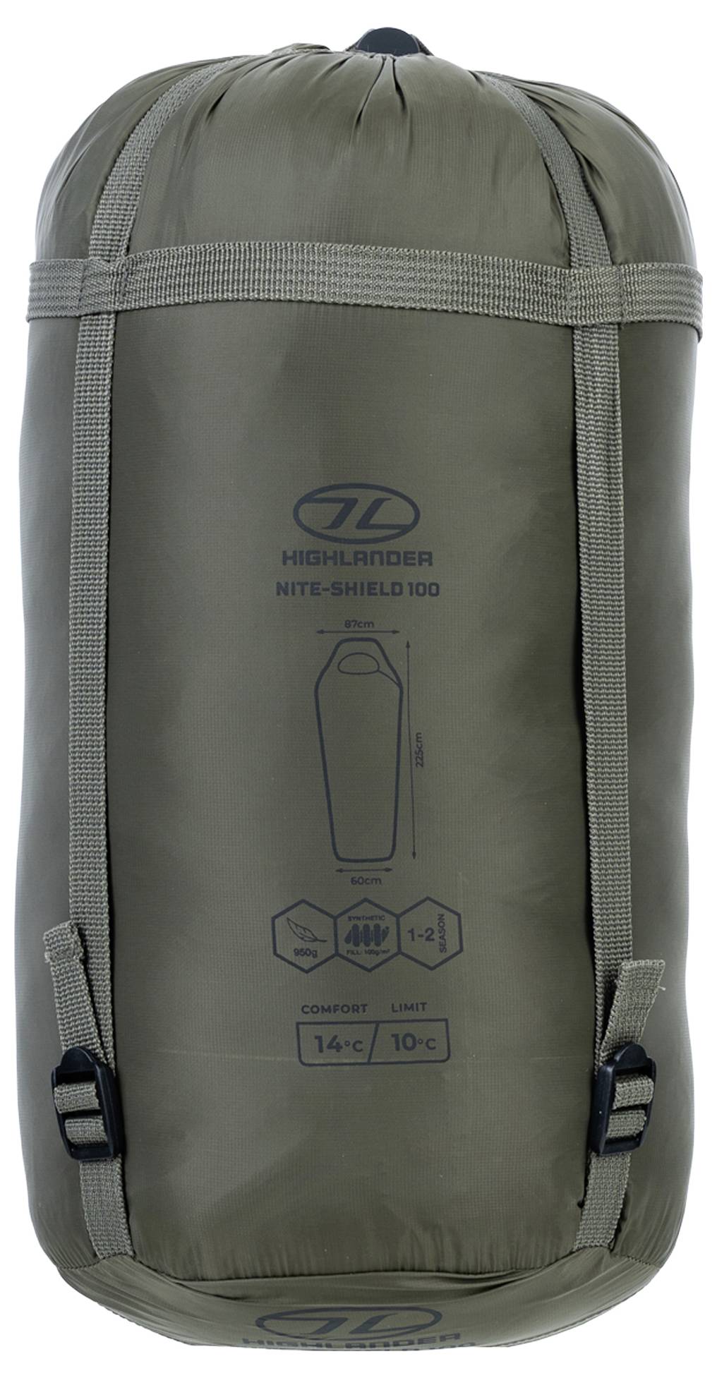 Ein grüner Schlafsack mit dem Logo 
