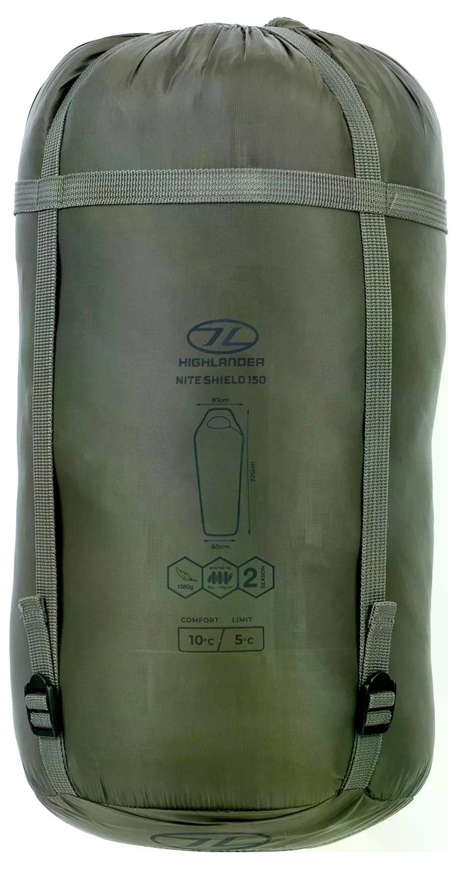 'Schlafsack mit Riemen, gekennzeichnet mit „Highlander Nite Shield 150