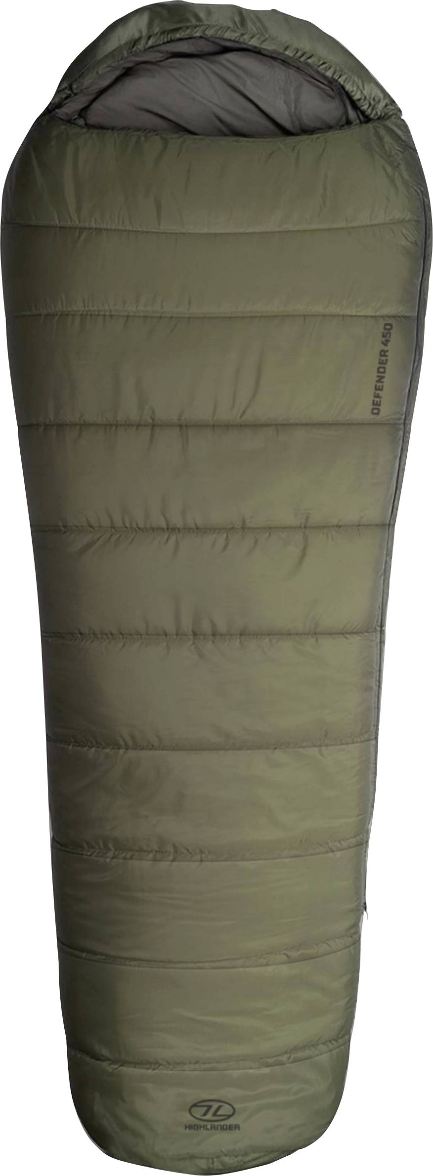 Grüner Mumienform-Schlafsack mit Kapuze, entwickelt für Outdoor-Camping.