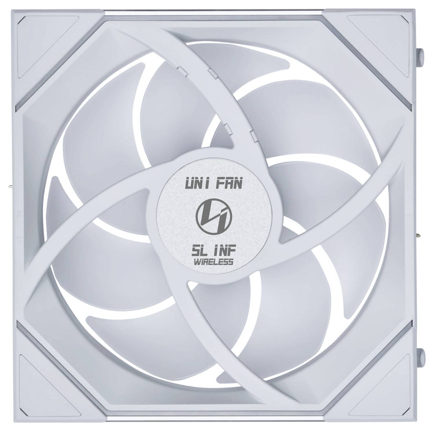 Ein weißer Computer-Kühlventilator mit der Bezeichnung „UNI FAN SL INF WIRELESS
