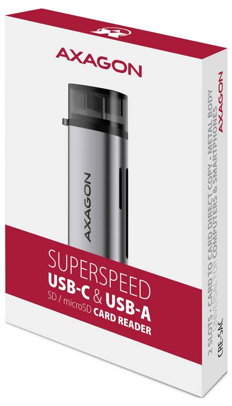 AXAGON CRE-SAC Externer Speicherkartenleser USB-C®, USB-A Silber