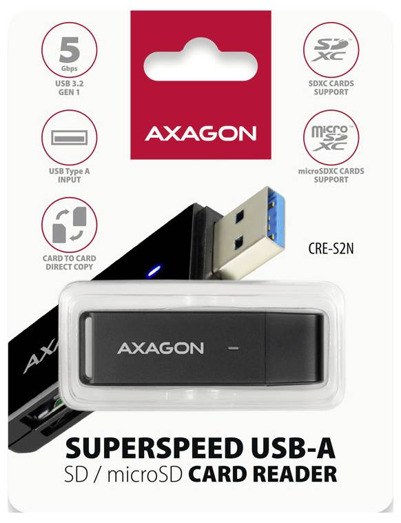 AXAGON CRE-S2N Externer Speicherkartenleser USB-A Schwarz