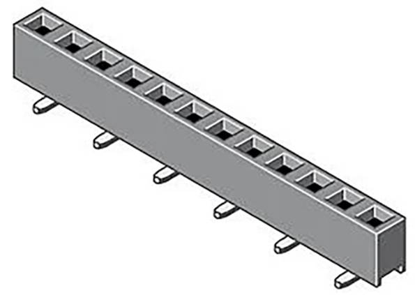 Ein grauer, rechteckiger Elektrostecker mit mehreren Stiften, die von einer Seite hervorragen, wird zum Verbinden elektronischer Komponenten verwendet.
